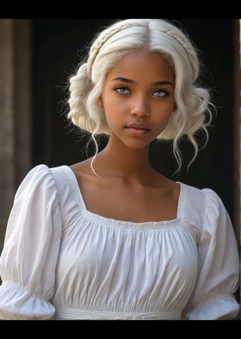 White Hair Dark Skin, Black God, Targaryen Aesthetic, Period Dress, Black Goddess, Exotic Women, Beautiful Braids, Artistic Hair, Hair Art