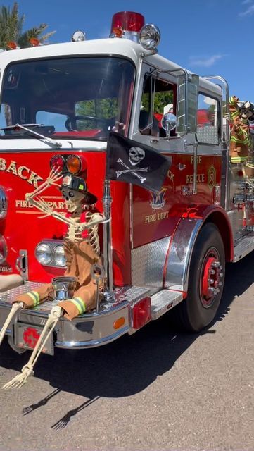 Camelback Fire Dept. on Instagram: "The Boo Crew knows how to party… no bones about it! October bookings are still available! 👻👻👻👻👻 #skeleton #scaryskeleton #skeletons #boocrew #halloween #halloweendecor #halloweenparty #halloweenpartyideas #firetruckcruzin #seagravecruzin #foam911 #foamparty#camelbackfiredepartment #camelbackfire #firedepartment #firetruckparty #firetruckevents #specialevents #seniorfiretruckevents #funwithfiretrucks #oldtownscottsdaleevents #oldtownscottsdale #arcadiaari Fire Department Halloween, Trunk Or Treat Firetruck, Fire Department Trunk Or Treat, Fire Station Trunk Or Treat, Trunk Or Treat Fire Truck, Fire Truck Trunk Or Treat Ideas, Firefighter Halloween, No Bones About It, Parade Ideas