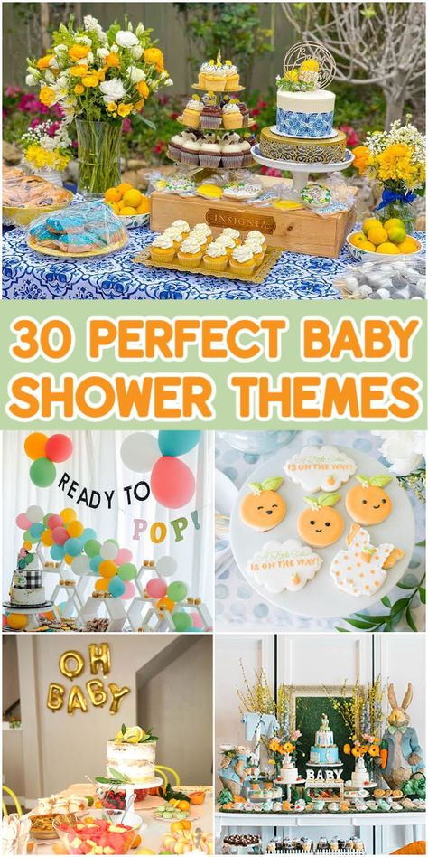 The best baby shower themes! Over 30 unique and creative ideas that mom to be will love! 2024 Baby Shower Themes, Spring Gender Neutral Baby Shower Ideas, May Baby Shower Themes, Simple Baby Shower Themes, Summer Theme Baby Shower Ideas For Boys, Gender Neutral Baby Shower Ideas Summer, Baby Boy Sprinkle Themes Summer, Work Baby Shower Ideas, Spring Baby Shower Themes Zazzle