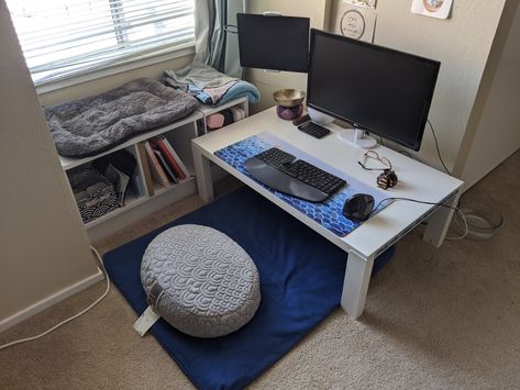 How I Set Up a Japanese-Inspired Floor Desk – Teena Merlan | Writer Low Desk, Find My Purpose, Japanese Desk, Floor Desk, Window Nook, My Purpose, Small Bedroom Decor, About Myself, Cozy Room Decor