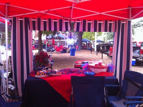 Ole Miss Ole Miss Tailgate, Tent Curtains, Ole Miss Tailgating, Tailgate Decorations, Wedding Rehearsal Dinner Decorations, Tailgate Ideas, Tailgate Tent, Ole Miss Football, Football Theme Party