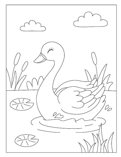 Drawing Worksheets For Kids, Swan Coloring Pages, Drawing To Print, Swan Drawing, Free Kids Coloring Pages, Easy Coloring Pages, Flower Coloring Pages, Mandala Coloring Pages, Art Drawings For Kids