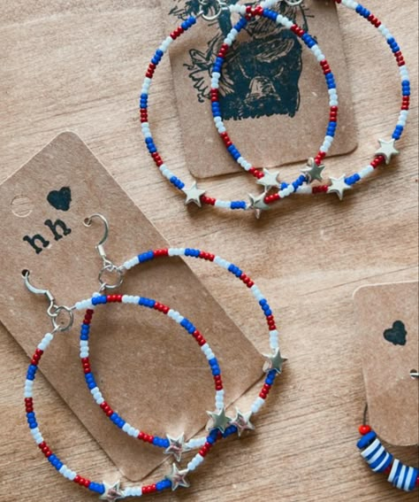 Diy 4th Of July Accessories, Red White And Blue Earrings Diy, Fourth Of July Jewelry Diy, Fourth Of July Beaded Bracelets, Patriotic Earrings Diy, 4th Of July Earrings Diy, July 4th Earrings, 4th Of July Beaded Earrings, Diy 4th Of July Jewelry