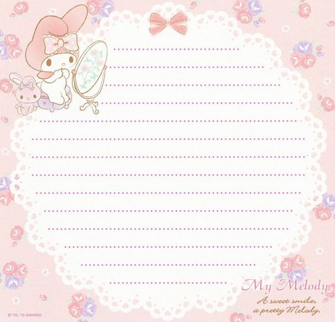 Kawaii Printables, Memo Pad Design, Hello Kitty Printables, Character Profiles, Writing Paper Printable Stationery, Note Writing Paper, Writing Paper Printable, Sanrio My Melody, Memo Notepad