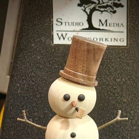 Scott Wishart on Instagram: "Too Early?  Made from holly, ebony, walnut, maple, paduk, and some sassafras twigs.  Cute little snowman made for my neighbor.  I had this about 90% done when I got sidetracked on other things and this got lost on a shelf behind some other projects.  I found it today and finished it up.  Now I just have to wait for her to get home so I can give it to her.  Super fun project and a great way to use up some scraps that would otherwise get tossed in the burn pile 🎄🎅⛄
#woodworking #woodturning #funwithpowertools #homemade #handcrafted #ilovemyhomeworkshop #woodart #madeinpa #happyholidays #merrychristmas #frosty #frostythesnowman" Frosty The Snowmen, Waiting For Her, Woodturning, A Shelf, Lathe, Wood Turning, Fun Projects, Wood Art, Happy Holidays