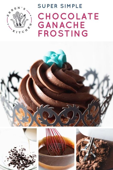 This easy recipe for chocolate ganache frosting is a decadent, chocolate frosting with the perfect balance of creamy and sweet. Perfect to top cakes or cupcakes This easy recipe for chocolate ganache frosting is a decadent, chocolate frosting with the perfect balance of creamy and sweet. Perfect to top cakes or cupcakes #chocolatefrosting #errenskitchen #ganache Recipe For Chocolate Ganache, Ganache Recipe Frosting, Homemade Chocolate Ganache, Ganache Recipes, Fondant Recipes, Aunt Jackie, Homemade Chocolate Cupcakes, Chocolate Ganache Recipe, Disney Cake