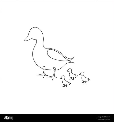 Dainty Duck Tattoo, Mama Duck And Ducklings Tattoo, Baby Duck Tattoo, Simple Duck Tattoo, Tattoo Farm, Duck Line Art, Duckling Tattoo, Line Hand Drawing, One Line Animals