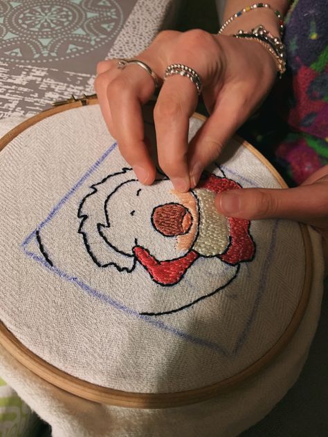 Ponyo from studio ghibli, embroidered Ponyo Ghibli Embroidery, Studio Ghibli Embroidery, Ghibli Embroidery, Ghibli Studio, Chloe Marcie, Embroidery Ideas, Jewelry Diy, Studio Ghibli, Cross Stitch Embroidery