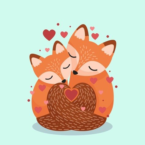 Fox Valentine Card, Cartoon Fox Drawing, Fox Valentine, Animal Couple, Valentine's Day Illustration, Valentines Day Drawing, Valentines Inspiration, Cute Valentines Day, Animal Doodles