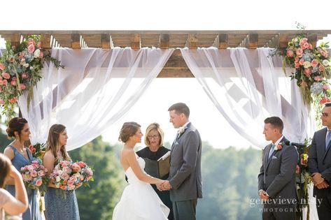 Mapleside Farms Wedding - Allan & Svetlana - Genevieve Nisly Photography Wedding Arbors Outdoor Draping, Pergola Wedding Ceremony Draping, Wedding Pergola Ideas, Wedding Pergola Decorations, Pergola Wedding Ceremony, Pergola Wedding Decorations, Pergola Decor, Pergola Wedding, Pergola Drapes