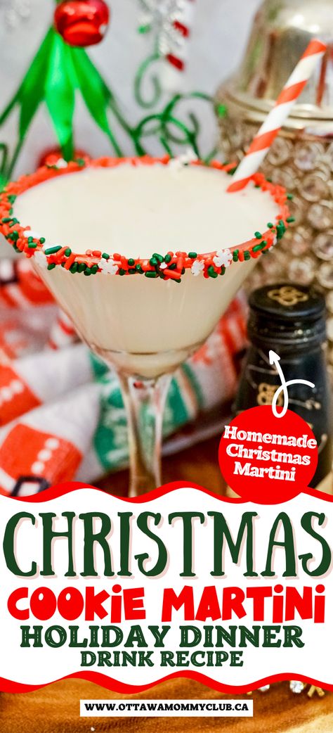 Christmas Cookie Martini: Best Holiday Cocktail | OMC Christmas Cookie Martini Recipe, Christmas Cookie Martini, Cookie Martini Recipe, Sugar Cookie Martini Recipe, Cookie Martini, Martini Cake, Baileys Cocktails, Holiday Martinis, Christmas Martini