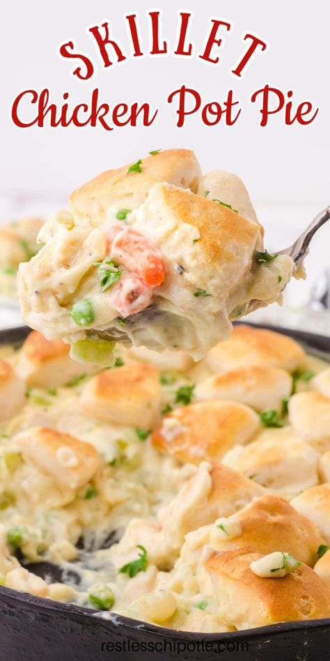 Skillet Chicken Pot Pie, Chicken Pot Pie With Biscuits, Pot Pie With Biscuits, Restless Chipotle, Southern Chicken, Chicken Pot Pie Casserole, Hearty Comfort Food, Easy Chicken Pot Pie, Chicken And Biscuits