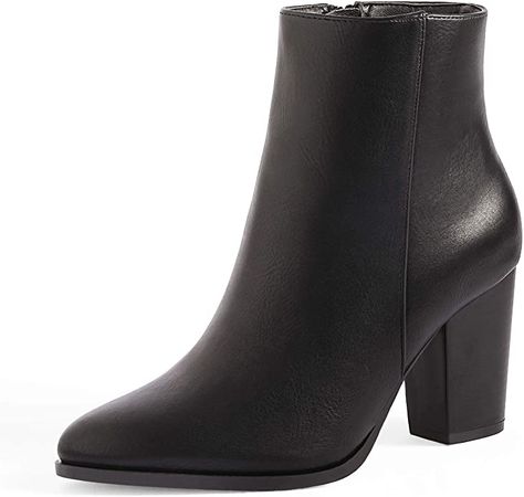 Amazon.com | DREAM PAIRS Women's Black Pu Chunky Block Heel Ankle Booties Size 9 B(M) US Anita | Ankle & Bootie Block Heel Ankle Boots Outfit, Heel Ankle Boots Outfit, Block Boots, Block Heel Ankle Boots, Chunky High Heels, Black Ankle Booties, Block Style, Chunky Block Heels, Chunky Boots