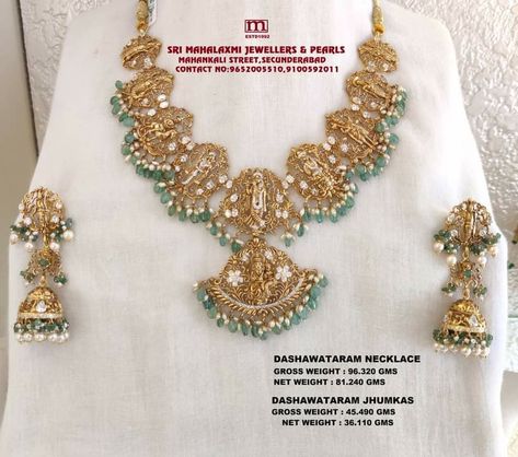 Dasavatharam Jewellery Earrings, Dasavatharam Earrings, Dhasavatharam Gold Necklace, Dasavataram Necklace Gold, Dashavatharam Necklace, Cz Necklace Indian Gold, Dasavatharam Jewellery, Dashavataram Necklace, Dasavatharam Necklace