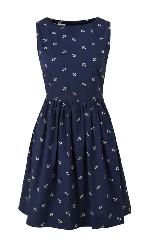 Anchor Dress, Blue Clothing, Beaded Neckline, Nautical Fashion, Tea Dress, Mode Vintage, Anchors, Second Skin, Blue Dress