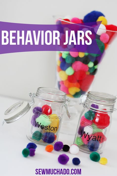 Behavior Jars for Kids made with the Silhouette and Clear Sticker Paper Dojo Ideas, Reward Jar, Behavior Rewards, Behavior Chart, Kids Rewards, Toddler Classroom, Toddler Discipline, Quiet Book Patterns, Smart Parenting