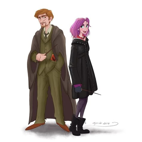 Art by @apicollodraws on Insta Nymphadora Tonks Fan Art, Tonks Harry Potter, Remus And Tonks, Nymphadora Tonks, Harry Potter Shirts, Harry Potter Comics, Weasley Twins, Queer Art, Remus Lupin