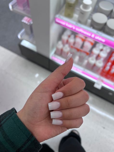 Short milk white color Foggy White Acrylic Nails, Short Square Milky White Nails, Short Square Acrylic Nails Milky White, Milky White Nails Short Square, Milky White Short Square Nails, Milky White Square Nails, Overlay Nails Short, Milky White Toe Nails, Short Milky White Nails