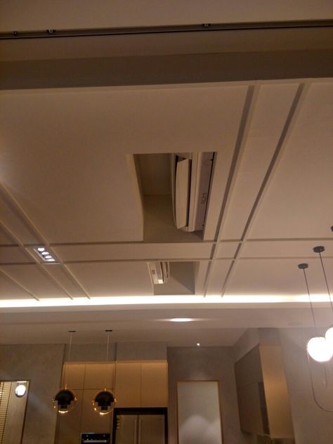 Cassette Ac False Ceiling Design, Hidden Ac, Air Conditioner Cover, False Ceiling Design, False Ceiling, Ceiling Design, Air Conditioner, Track Lighting, Conditioner