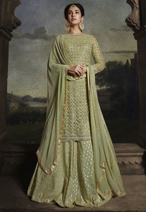 Green Anarkali Suits, Indo Western Lehenga, Western Lehenga, Green Anarkali, Readymade Salwar Kameez, Lehenga Suit, Net Lehenga, Long Gown Dress, Sharara Suit