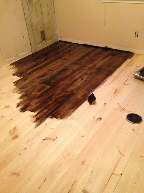 Grand Design: DIY pine plank wood flooring Plank Flooring Diy, Wood Floor Stain Colors, Pine Wood Flooring, Diy Wood Stain, Diy Wood Floors, Flooring Diy, Playground Flooring, Real Hardwood Floors, Floor Stain