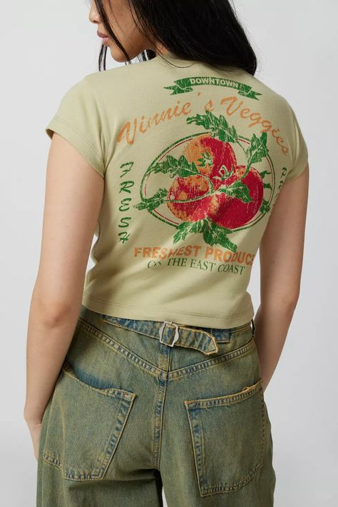 Vinnie’s Veggies Baby Tee | Urban Outfitters Urban Outfitters Style, Vintage Graphic Tees, Women's Graphic Tees, Baby Graphic Tees, Urban Outfitters Women, Asos Tops, Green Fits, Graphic Tees Vintage, Fire Fits