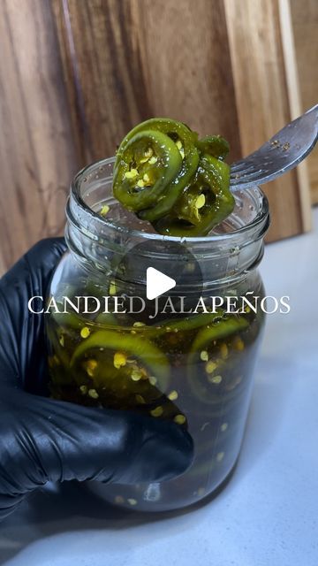 Alex Rios on Instagram: "Candied Jalapeños 🫛 recipe ⬇️  12 oz fresh jalapeños, washed and rinsed 1/2 cup apple cider vinegar 1 cup white sugar 1 cup brown sugar 1/2 tsp garlic powder 1/4 tsp ground turmeric 1/4 tsp celery seed  Cut jalapeños into 1/4 inch slices. Mix together all other ingredients in a pot. Bring to a boil. Simmer for 5 minutes. Add jalapeños and bring to a boil once again. Simmer for another 5 minutes. Use tongs or slotted spoon to remove jalapeños from the pot and into glass jars. Pour over liquid until full submerged. If you have left over liquid use for marinades or margaritas.   #candiedjalapeños #pickled #jalapeño #jalapeños #cowboycandy" Pickled Things, Pear Salad Recipes, Candied Jalapenos, Pickled Jalapeño, Canning Ideas, Salsa Recipes, Canning Food Preservation, Canned Food Storage, Pear Salad