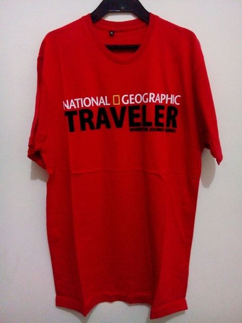 Tshirt National Geographic Traveler | Red | Cotton Combed 30s | Flock Printing | IDR 80,000 | Stock # XL : 1 pcs | National Geographic, Mens Graphic, Mens Graphic Tshirt, Mens Tshirts, Mens Tops, Red, Travel, T Shirt