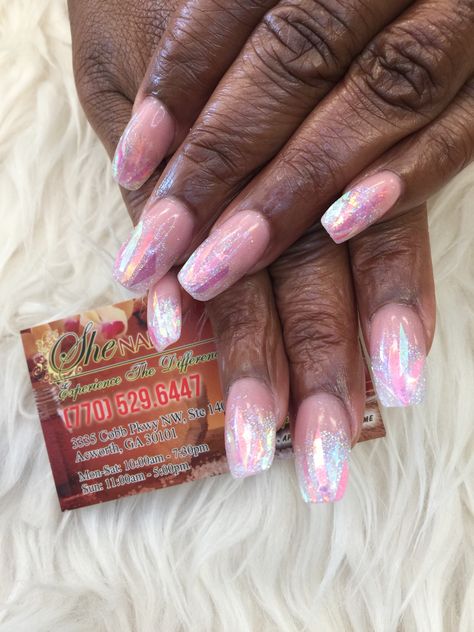 Iredesant Ombre Nails, Holochrome Ombre Nails, Chrome Pink Ombre Nails, Ombre Holographic Nails Almond, Airbrush Nails Ombre Pink, Ombré Nails, Ombre Nails, Fashion Nails, Skin Tones