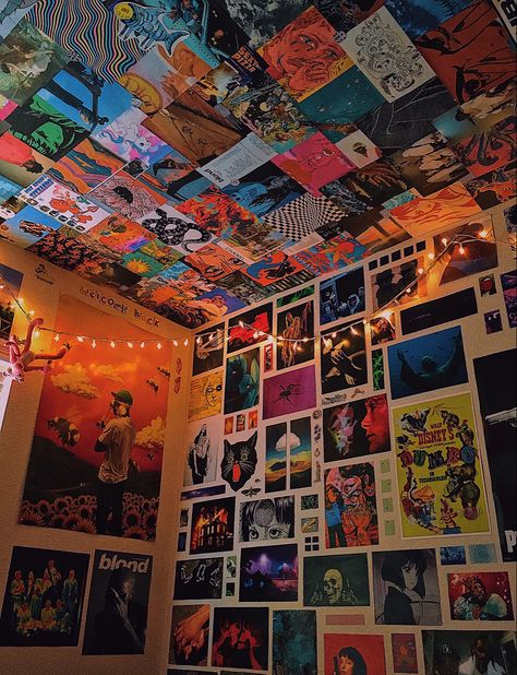 wall art, posters, indie, aesthetic, trippy, room inspo Rave Bedroom Ideas, Boho Trippy Bedroom, Trippy Maximalist Decor, Trippy Apartment Aesthetic, Trippy Interior, Room Ideas Trippy, Trippy Aesthetic Room, Trippy Rooms Aesthetic, Trippy Rooms Bedrooms