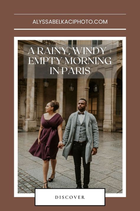 Engagement - A Rainy, Windy + Empty Morning in Paris by Alyssa Belkaci Photo | Paris + Destination Elopement and Couple's Photographer | For The Romantic Lovers | Paris and All Of Europe, paris engagement, rainy paris, paris engagement photography, engagement shoot, paris engagement inspiration, engagement outfits, engagement poses, engagement clothes Paris Couple Pictures, Engagement Clothes, Paris Elopement Photography, Rainy Paris, Morning In Paris, Paris Engagement Photos, Romantic Lovers, Paris Engagement, Photo Paris