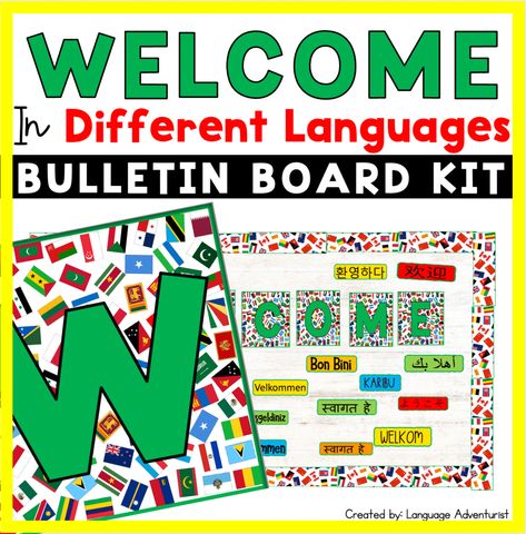 Why Your Classroom Needs a Welcome Multilingual Bulletin Board - Language Adventurist Multicultural Bulletin Board, Welcome In Different Languages, Esl Classroom Decor, Diversity Bulletin Board, Diversity In The Classroom, Welcome Bulletin Boards, Classroom Needs, Teacher Bulletin Boards, Bulletin Board Design