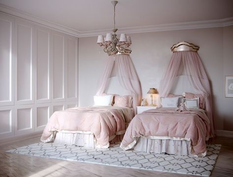 Girls Bedroom Canopy, Twin Girl Bedrooms, Girl Bedroom Ideas, Shared Girls Room, Sister Room, Luxury Bedroom Decor, Kids Bedroom Inspiration, Bedroom Wall Designs, Room Refresh