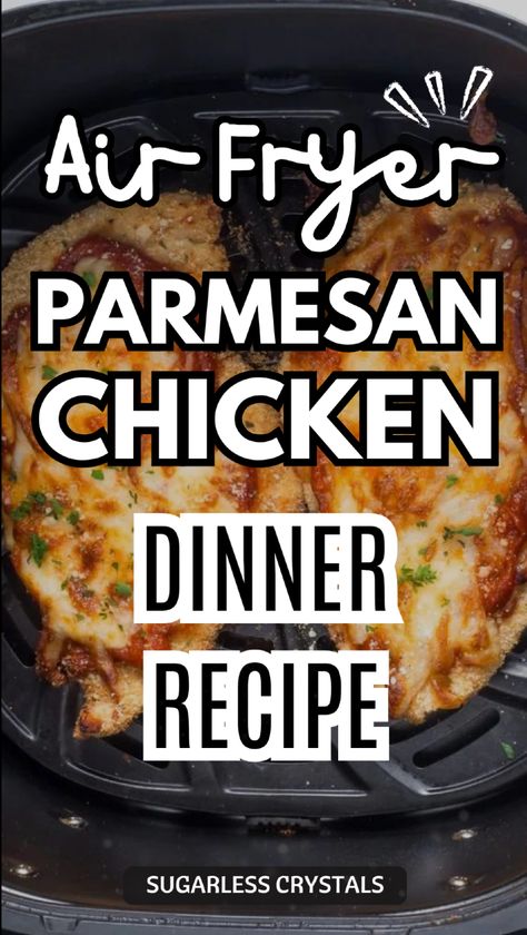 Craving a delicious Italian meal? Try this air fryer chicken parmesan recipe for a fast and easy dinner. In just 12 minutes of cooking time, you'll have crispy chicken cutlets topped with marinara and mozzarella. A perfect, mess-free dish that's a healthier take on a traditional favorite! Air Fryer Chicken Parmesan Recipe, Family Lunch Recipes, Air Fryer Chicken Parmesan, Crispy Chicken Cutlets, Fast And Easy Dinner, Crispy Air Fryer Chicken, Chicken Lunch Recipes, Healthy Chicken Parmesan, Chicken Parmesan Recipe