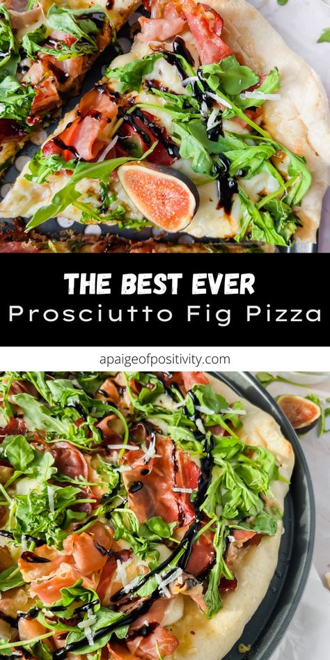 The honey-like nature of figs, paired with salty sliced meat, come together on a golden brown crust for a sweet and savory combination in this Prosciutto and Fig Pizza that is far much better than any pizza delivery. Fig Pizza Recipes, Fall Pizza Recipes, Pizza With Fresh Mozzarella, Prosciutto Arugula Pizza, Arugula Prosciutto, Fall Pizza, Fig Pizza, Arugula Pizza, Pizza Life