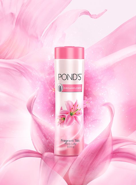 Ponds Dreamflower on Behance Talcum Powder Packaging, Talcum Powder Photography, Feet Lotion, Ponds Powder, Socmed Design, Even Tone Skin, Detergent Packaging, Labels Ideas, Cosmetic Poster