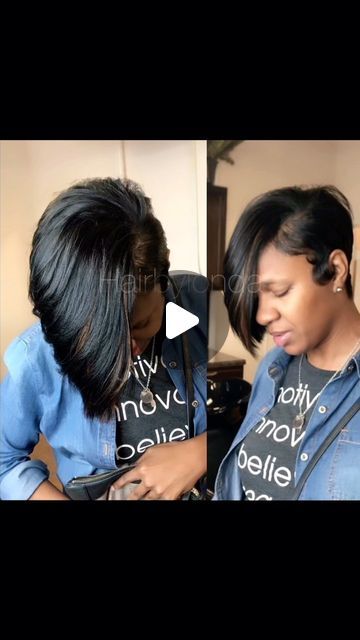 Yolanda on Instagram: "When The Grow Out Stage Becomes Challenging…We’ve Got Options! Quick Weave Bob It Is! Keep It Looking Natural! Come Learn, Cya n Class! • #hairbylonda #pixie #twhatweave #weavesthatlooknatural #quickweave #theboblyfe #bobcut #blendbabyblend #hairclass #alternativelooks #shorthair #bobquickweave #geteducated #clevelandhairstylist #atlhairstylist #texashairstylist #nychairstylist #dchairstylist #lahairstylist #detroitshorthairstylist #floridahairstylist #comelearn  seeusoon!" Shaved Sides Bob Hairstyles, Middle Part Bob Quick Weave, Quickweaves Hairstyles, Quick Weave Hairstyles Bobs, Black Pixie Haircut, Asymmetric Bob, Short Quick Weave Hairstyles, Weave Bob Hairstyles, Weave Bob