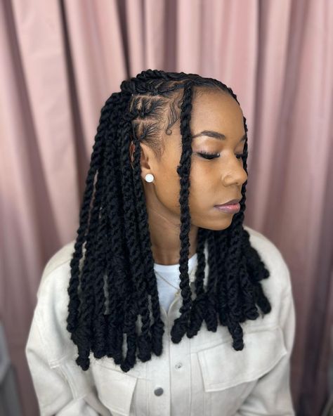 Dreads Twist Hairstyles, Twist That Look Like Locs, Loc Styles With Added Marley Hair, Two Strand Twist Marley Hair, Dreadlocks Styling Ideas, Locks Styling For Women, Loc Braided Hairstyles, Marley Locs Hairstyles, Loc Long Hairstyles