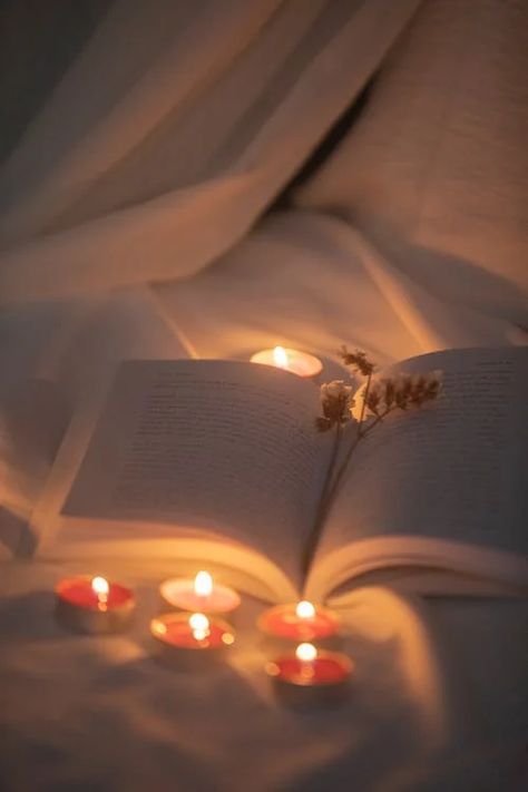 Candles Opened Book on White Textile · Free Stock Photo Ambient Lighting Bedroom, Ambiance Bedroom, Opened Book, Calming Candles, Candle Picture, White Textile, An Open Book, Romantic Photography, Candles Photography