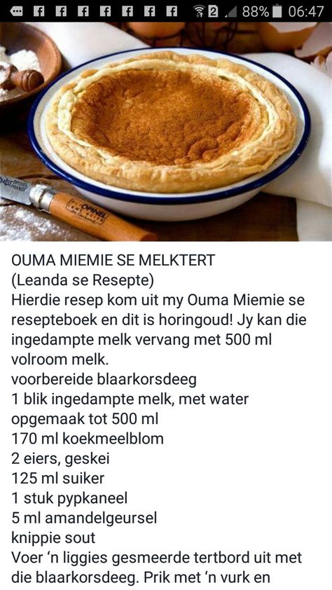 Melktert Recipe, Milktart Recipe, Easy Tart Recipes, Easy Tiramisu Recipe, Fancy Desserts Recipes, African Dessert, Cake Recipes Easy Homemade, Tasty Baking, Milk Recipes