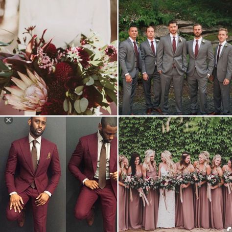 Maroon Pink Grey Wedding, Wine And Blush Pink Wedding, Burgundy Pink And Brown Wedding, Wine And Mauve Wedding, Burgundy And Charcoal Wedding, Burgundy Wedding Spring, Wedding Party Burgundy And Blush, Rose And Maroon Wedding, Wine And Gray Wedding Color Schemes