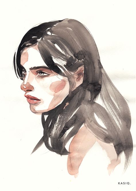 Kasiq Jungwoo, Watercolor Art Face, Watercolor Face, Watercolor Portrait Painting, Illustration Series, Fashion Illustration Watercolor, Watercolour Inspiration, Sketch Style, Figure Sketching