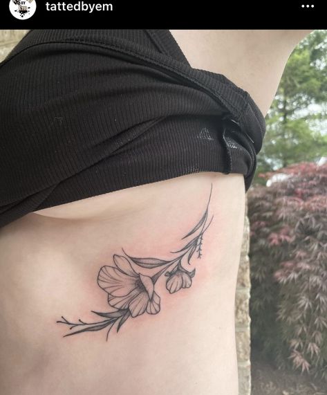 Ribs, flowers, tattoo Iris Rib Tattoo, Iris Flower Tattoo, Tattoo Rib, Wisteria Flower, Blossom Tattoo, Iris Flower, Rib Tattoo, Wisteria, Flower Tattoo