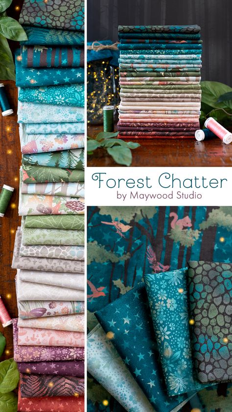 Available in March 2023! Forest Chatter by Maywood Studio is a fun forest-themed collection full of earth tones, blues, and pinks! Get these fabrics by the yard or in fat quarter sets. Hobbits Wedding, Colourful Palette, Fabric Palette, Moda Fabric Collections, Whimsical Fabric, Summer Sewing Projects, Bohemian Fabric, Fabric Outlet, Farmhouse Fabric