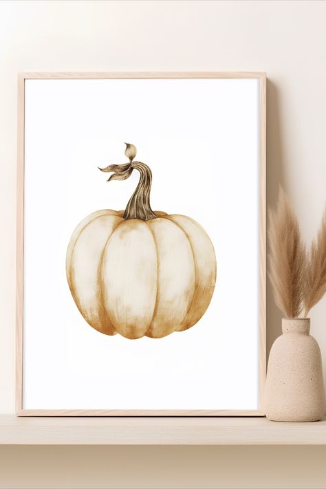 🍂🖼️ Immerse yourself in the elegance of fall with our White Pumpkin Print Fall Decor. 🎃 Discover the enchanting allure of autumn's favorite symbol through this exquisite watercolor painting, capturing the refined beauty of a white pumpkin. Elevate your space with a touch of fall's spirit and neutral aesthetics. Download now to add a touch of seasonal elegance and the subtle beauty of autumn's simplicity to your home. #WhitePumpkinPrint #FallDecor #NeutralElegance Wall Art Fall, Meaningful Artwork, Pumpkin Printable, Fall Wall Decor, Fall Printables, Fall Wall Art, Fall Prints, Pumpkin Print, Art Bundle