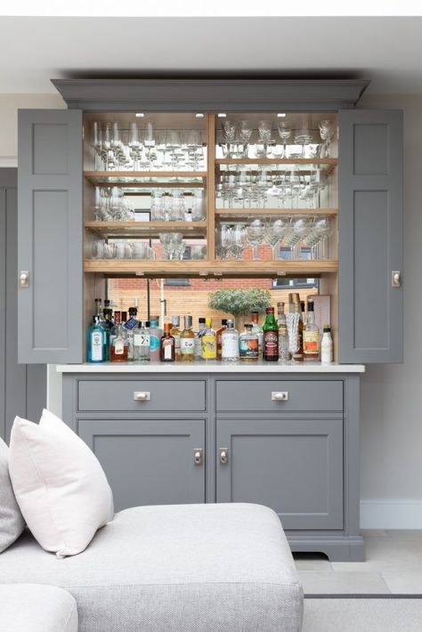 Kitchen Drinks Cupboard, Bespoke Drinks Cabinet, Drinks Cabinet With Fridge, Hidden Drinks Cabinet, Drinks Cabinet Kitchen, Drinks Fridge In Kitchen, Drinks Cupboard Ideas, Hidden Wine Fridge, Kitchen Bar Cupboard