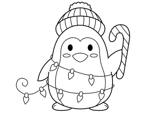 Printable Penguin With A Candy Cane Coloring Page Candy Cane Coloring Page, Candy Coloring Pages, Christmas Colouring Pages, Xmas Drawing, Xmas Color, Penguin Coloring Pages, Free Christmas Coloring Pages, Penguin Coloring, Christmas Coloring Sheets