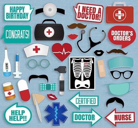 Photobooth Props Diy, Diy Party Props, Medical Themed Parties, Photobooth Sign, Photo Booth Printables, Medical Party, Doctor Party, Doctor Birthday, Party Photobooth