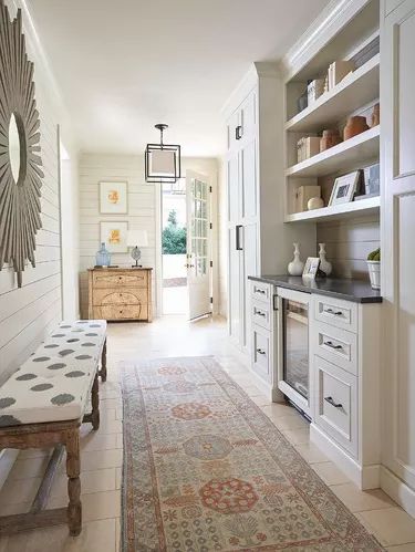 Shiplap Hallway, Transitional Laundry Room, Laundry Pantry, Shiplap Paneling, Pantry Laundry, Shiplap Accent Wall, Pantry Remodel, Mud Rooms, Light Hardwood