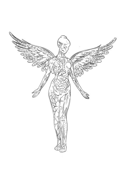 Nirvana Angel Drawing, Nirvana Angel Tattoo, In Utero Tattoo, Nirvana Angel, Nirvana Wallpaper, Nirvana Tattoo, Band Covers, Balance Tattoo, Cute Tats